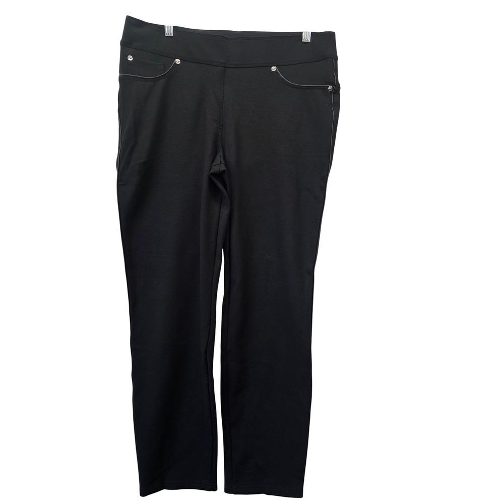 Luxe Slims Women Black Skinny Leg Pull On Pants Size L 14-16 Stretch Trousers